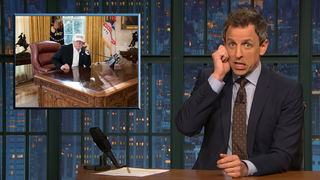 A tongue-twisting Seth Meyers navigates the depths of Donald Trump's ignorance on <i>Late Night</i>